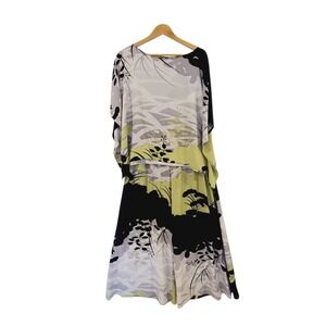 VTG Namba Silk‎ Outfit 2 Pc Top & Pants Sz Large Flowy Black Green Gray Floral